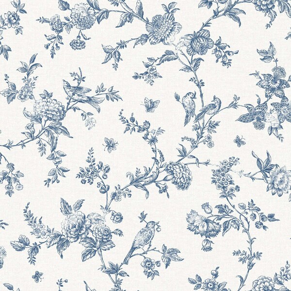 Manhattan Comfort Grenoble Nightingale Navy Floral Trail 33 ft L X 205 in W Wallpaper BR4072-70064 - main